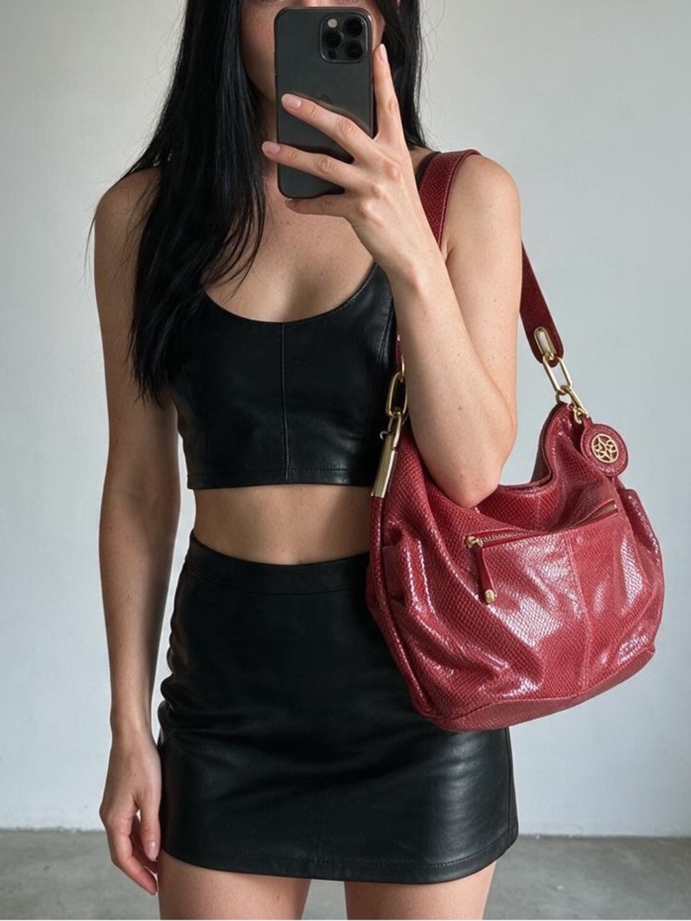 Y2K Antonio Melani Red Snakeskin Embossed Hobo Shoulder Bag